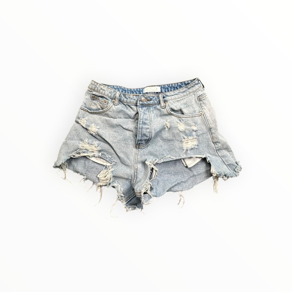 Stella Denim Shorts Womens L Light Blue‎ High Waisted Distressed Cutoff S80149
